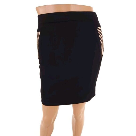 The Kooples Black Pencil Skirt W/ Zebra Calf-Hair Size 38 US 6 Black - Picture 2 of 10